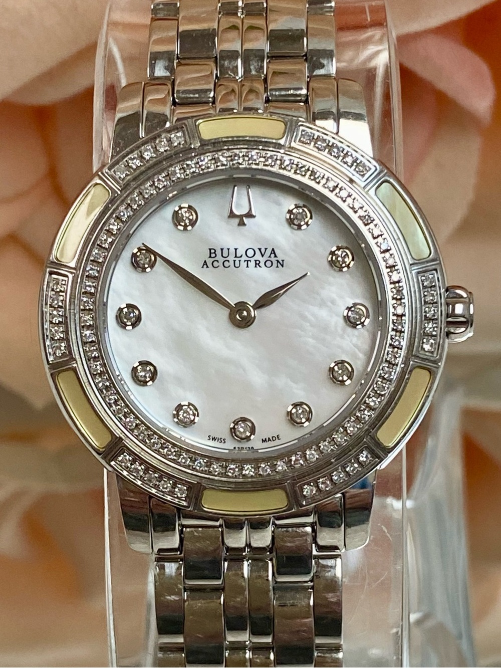 Bulova Accutron Pemberton Swiss Made Diamond Accented Bezel Dial Stainless Watch